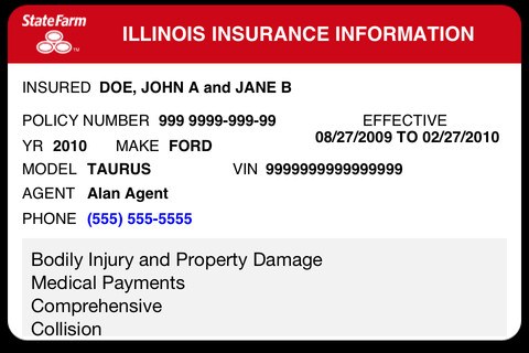 Example of a Vehicle Insurance Card