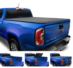 Tyger Tri-Fold Truck Tonneau Cover - Four Photos demonstrate cover extended and folded