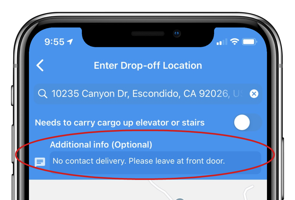 No Contact Delivery Example in GoShare App